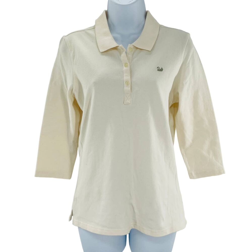 GLORIA VANDERBILT Cream 3/4 Sleeve Collared Polo Top Shirt M NWT